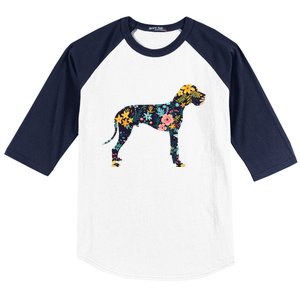 Great Dane Floral Dog Silhouette Womens Graphic Baseball Sleeve Shirt