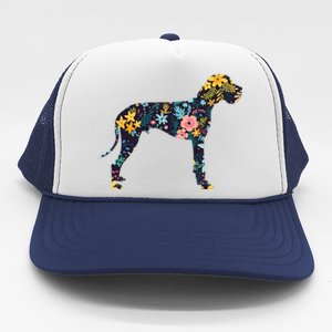 Great Dane Floral Dog Silhouette Womens Graphic Trucker Hat