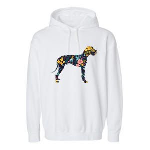 Great Dane Floral Dog Silhouette Womens Graphic Garment-Dyed Fleece Hoodie