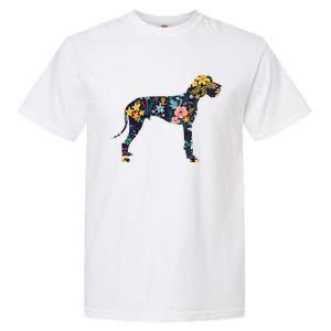 Great Dane Floral Dog Silhouette Womens Graphic Garment-Dyed Heavyweight T-Shirt