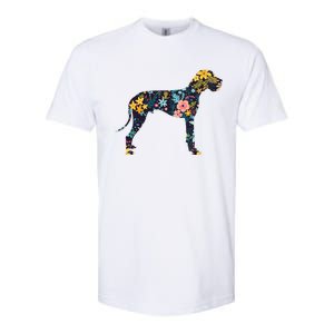 Great Dane Floral Dog Silhouette Womens Graphic Softstyle CVC T-Shirt