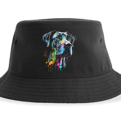 Great Dane Face Splash Art Portrait For Dog Owners Sustainable Bucket Hat