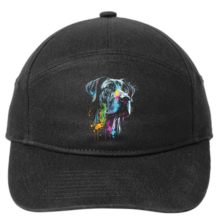 Great Dane Face Splash Art Portrait For Dog Owners 7-Panel Snapback Hat