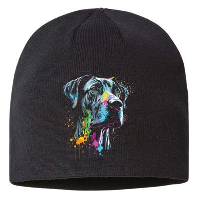 Great Dane Face Splash Art Portrait For Dog Owners Sustainable Beanie