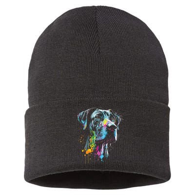 Great Dane Face Splash Art Portrait For Dog Owners Sustainable Knit Beanie