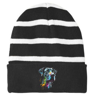 Great Dane Face Splash Art Portrait For Dog Owners Striped Beanie with Solid Band