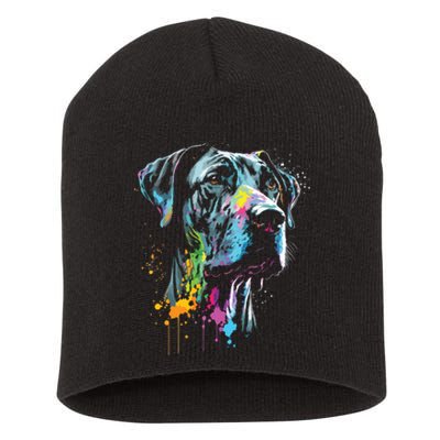 Great Dane Face Splash Art Portrait For Dog Owners Short Acrylic Beanie