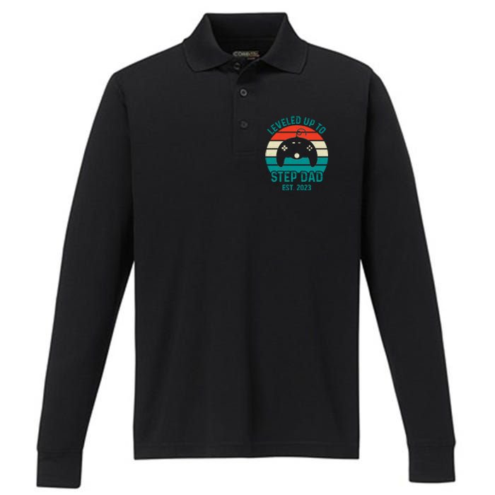 Gamer Dad Fathers Day Step Dad Performance Long Sleeve Polo