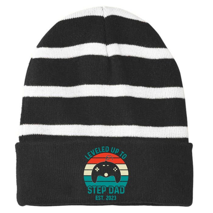 Gamer Dad Fathers Day Step Dad Striped Beanie with Solid Band