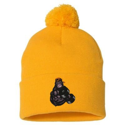 Gorilla Dumbbell Fitness Workout Gym For Lover Bodybuilding Pom Pom 12in Knit Beanie