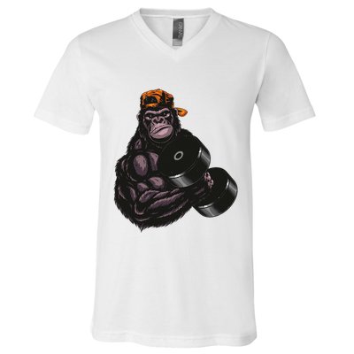 Gorilla Dumbbell Fitness Workout Gym For Lover Bodybuilding V-Neck T-Shirt