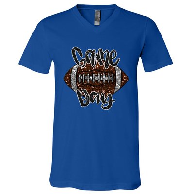 Game Day Football Bling Bling Football Lover Fall Autumn V-Neck T-Shirt