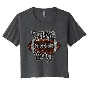 Game Day Football Bling Bling Football Lover Fall Autumn Women's Crop Top Tee