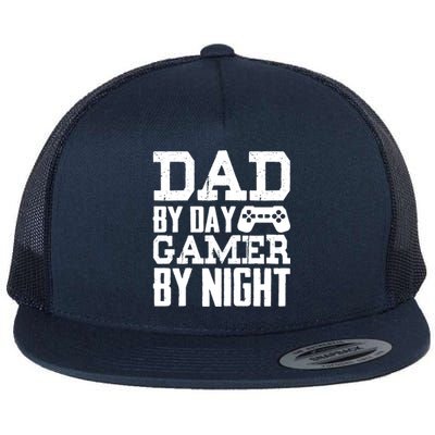 Gamer Dad Funny Gift Dad By Day Gamer By Night Funny Gift Flat Bill Trucker Hat