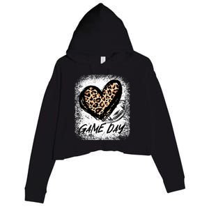 Game Day Football Leopard Print Heart Style Football Lovers Mom Bleached Crop Fleece Hoodie