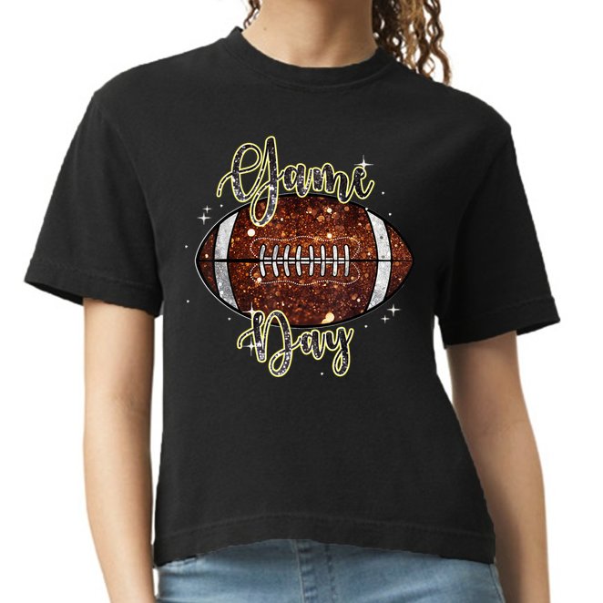 Game Day Football Bling Bling Football Lover Fall Autumn Comfort Colors Boxy T-Shirt