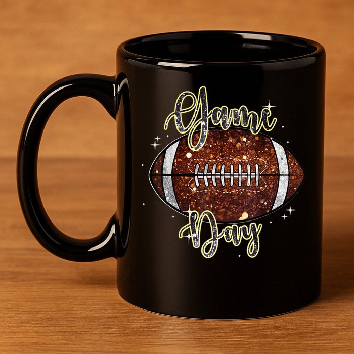 Game Day Football Bling Bling Football Lover Fall Autumn 11oz C Handle Ceramic Mug