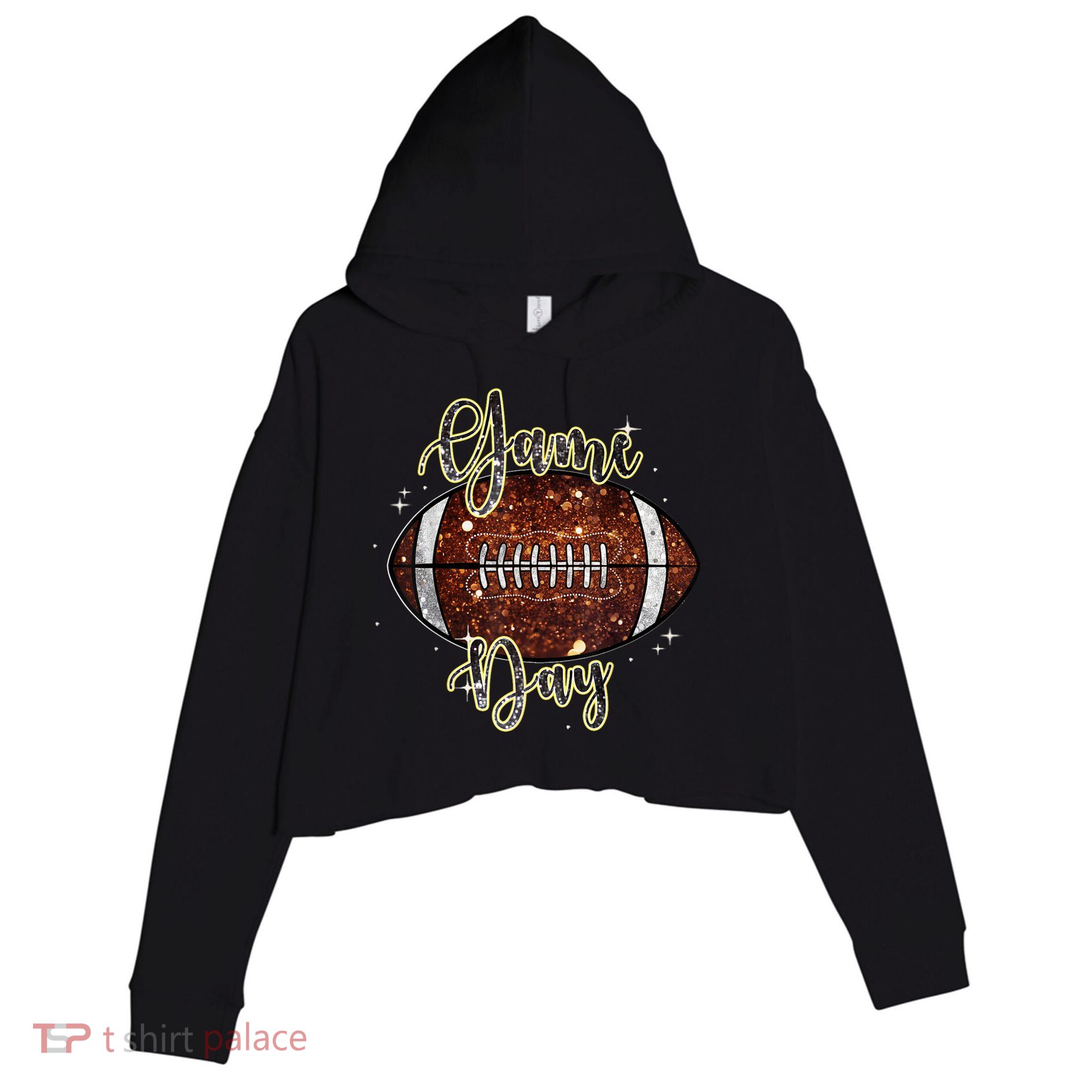 Game Day Football Bling Bling Football Lover Fall Autumn Crop Fleece Hoodie