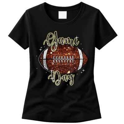 Game Day Football Bling Bling Football Lover Fall Autumn Womens T-Shirt