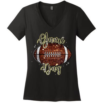 Game Day Football Bling Bling Football Lover Fall Autumn Women's V-Neck T-Shirt