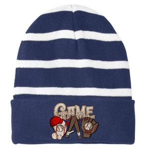 Game Day Funny Baseball Mama Baseball Season Game Day Mama Striped Beanie with Solid Band