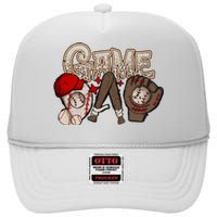 Game Day Funny Baseball Mama Baseball Season Game Day Mama High Crown Mesh Back Trucker Hat