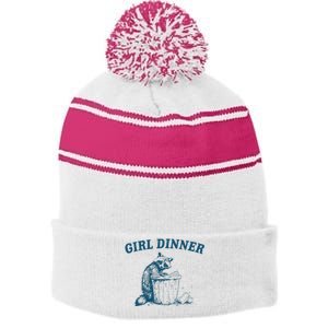 Girl Dinner Funny Raccoon Meme Panda Stripe Pom Pom Beanie