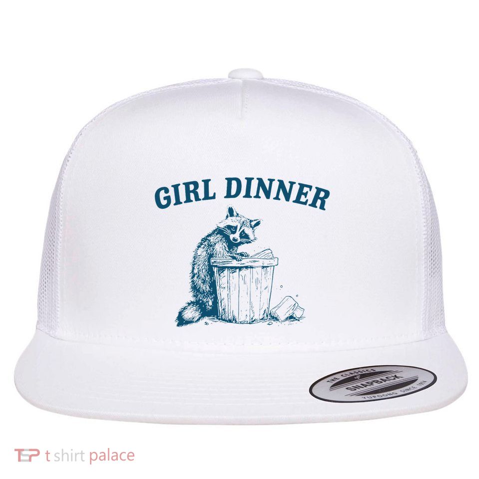 Girl Dinner Funny Raccoon Meme Panda Flat Bill Trucker Hat