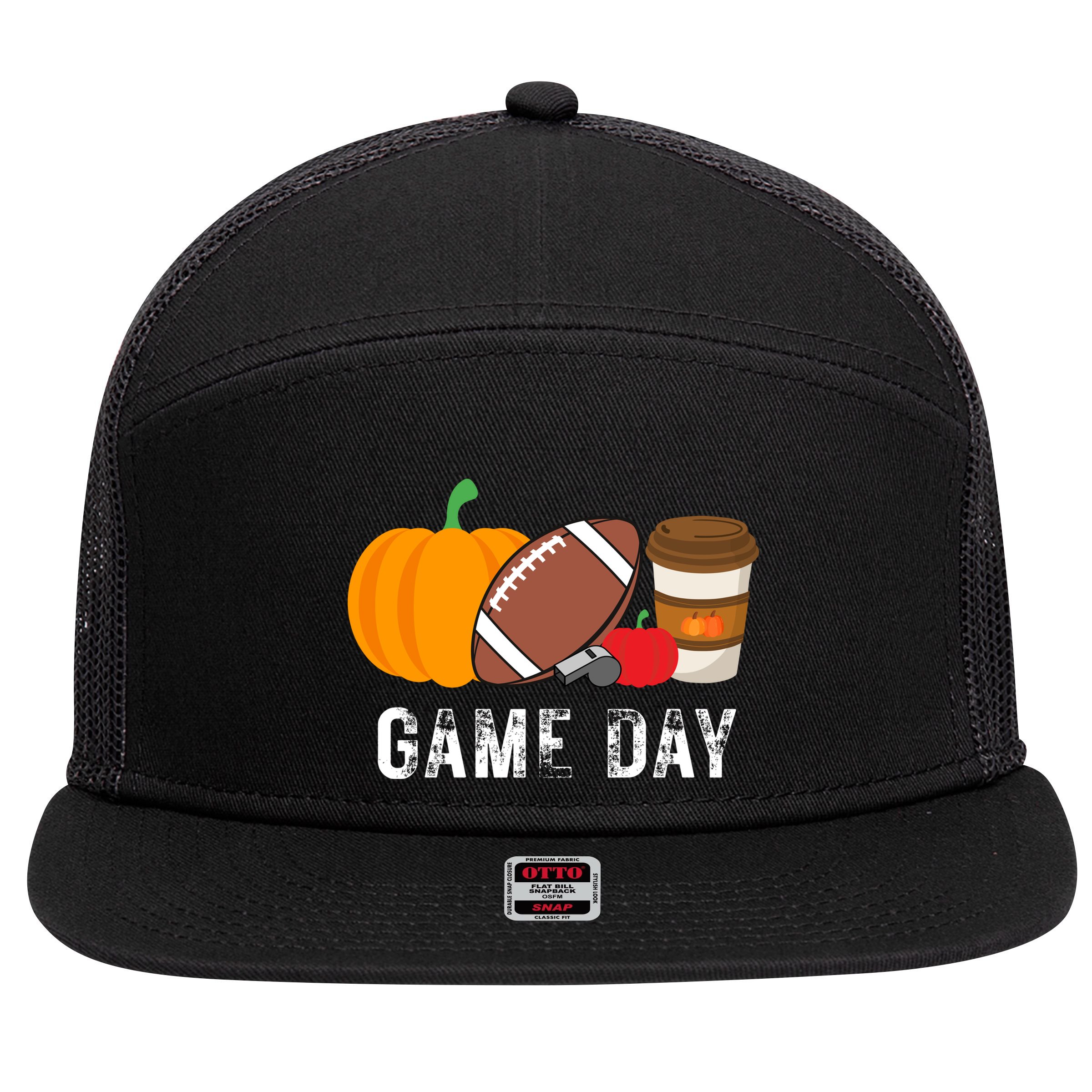 Game Day Football Pumpkin Fall 7 Panel Mesh Trucker Snapback Hat