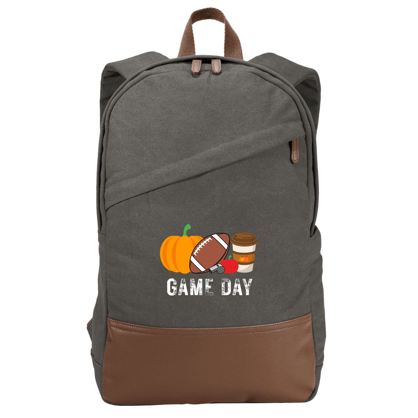 Game Day Football Pumpkin Fall Cotton Canvas Backpack