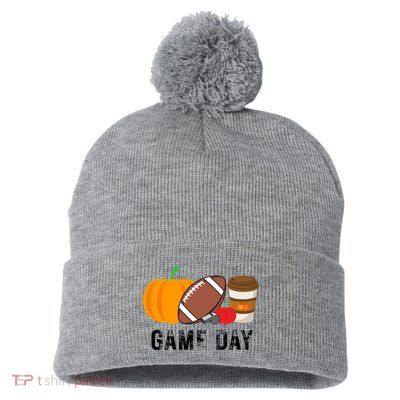 Game Day Football Pumpkin Fall Pom Pom 12in Knit Beanie