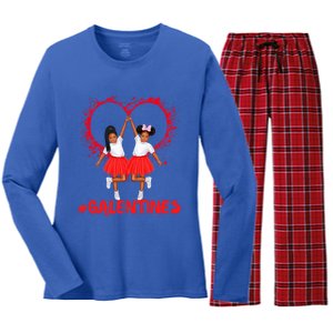 Galentines Day Fun Cute Brown Skin Girls Best Girl Friends Cool Gift Women's Long Sleeve Flannel Pajama Set 