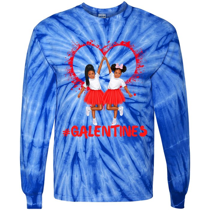 Galentines Day Fun Cute Brown Skin Girls Best Girl Friends Cool Gift Tie-Dye Long Sleeve Shirt