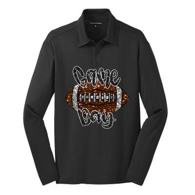 Game Day Football Bling Bling Football Lover Fall Autumn Silk Touch Performance Long Sleeve Polo