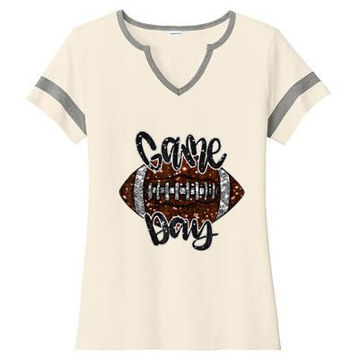 Game Day Football Bling Bling Football Lover Fall Autumn Ladies Halftime Notch Neck Tee