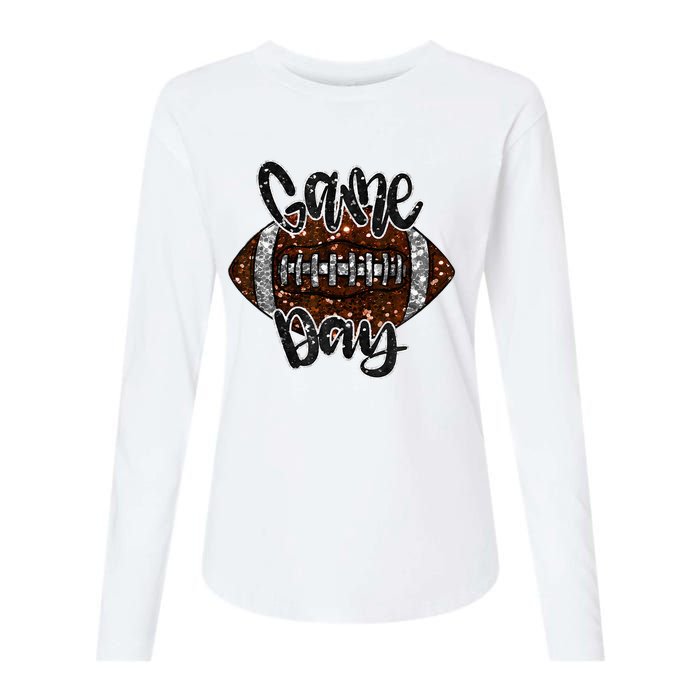 Game Day Football Bling Bling Football Lover Fall Autumn Womens Cotton Relaxed Long Sleeve T-Shirt