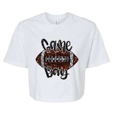 Game Day Football Bling Bling Football Lover Fall Autumn Bella+Canvas Jersey Crop Tee