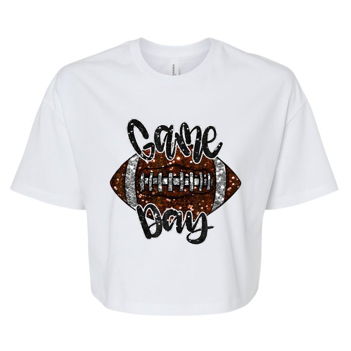 Game Day Football Bling Bling Football Lover Fall Autumn Bella+Canvas Jersey Crop Tee