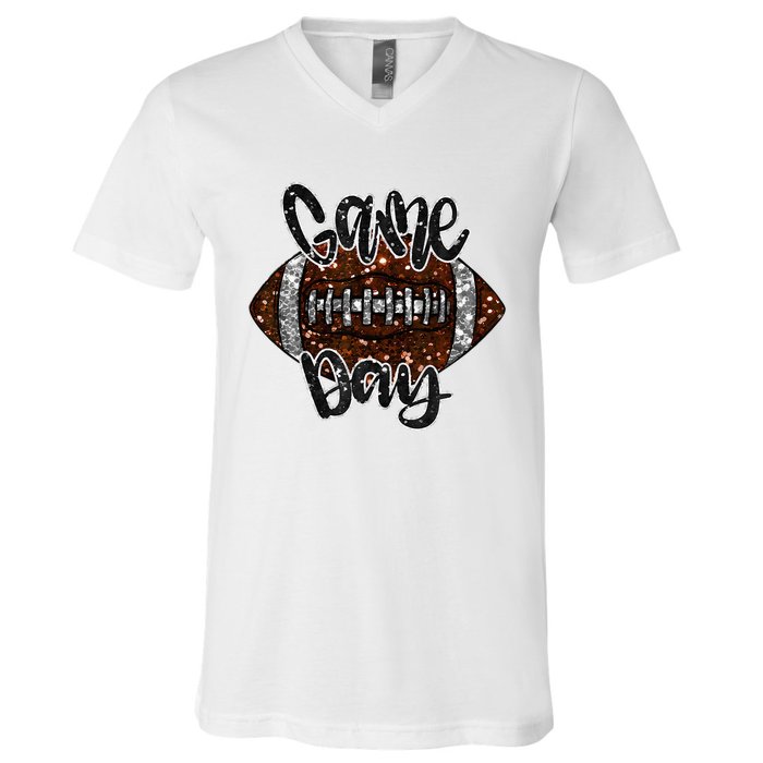 Game Day Football Bling Bling Football Lover Fall Autumn V-Neck T-Shirt