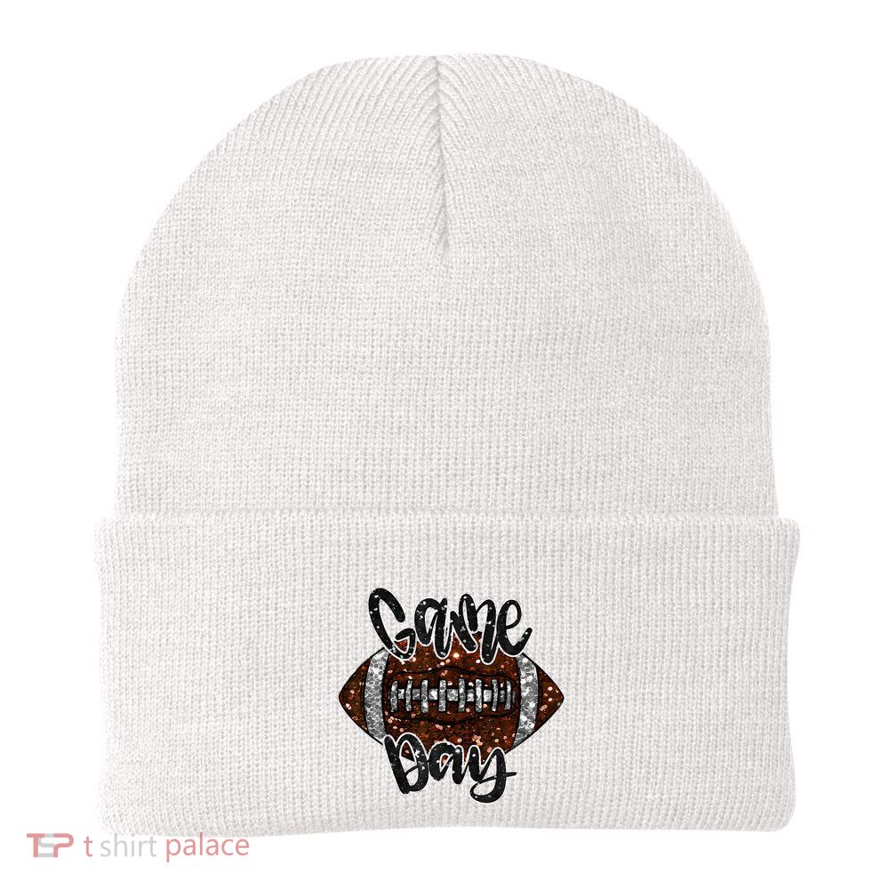 Game Day Football Bling Bling Football Lover Fall Autumn Knit Cap Winter Beanie