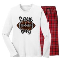 Game Day Football Bling Bling Football Lover Fall Autumn Women's Long Sleeve Flannel Pajama Set 