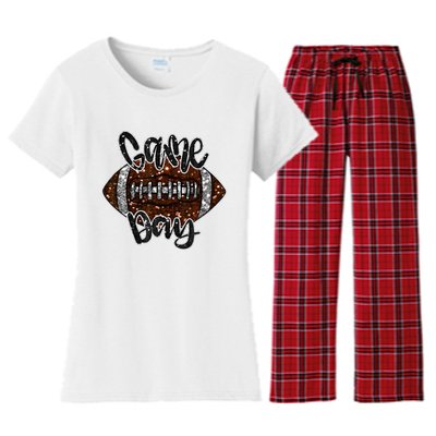 Game Day Football Bling Bling Football Lover Fall Autumn Women's Flannel Pajama Set