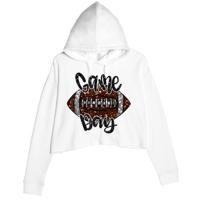 Game Day Football Bling Bling Football Lover Fall Autumn Crop Fleece Hoodie