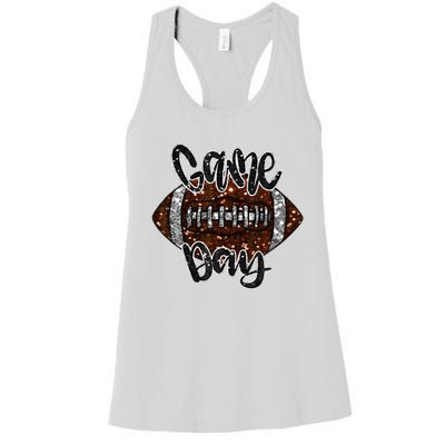 Game Day Football Bling Bling Football Lover Fall Autumn Women's Racerback Tank