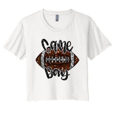 Game Day Football Bling Bling Football Lover Fall Autumn Women's Crop Top Tee