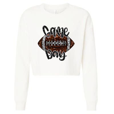 Game Day Football Bling Bling Football Lover Fall Autumn Cropped Pullover Crew