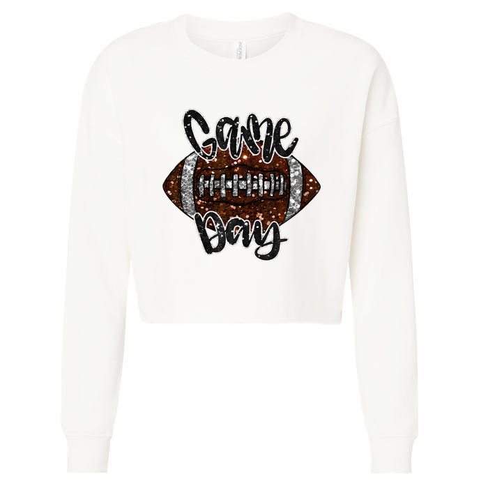 Game Day Football Bling Bling Football Lover Fall Autumn Cropped Pullover Crew