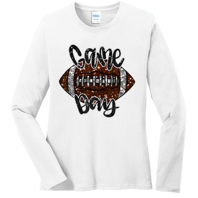 Game Day Football Bling Bling Football Lover Fall Autumn Ladies Long Sleeve Shirt