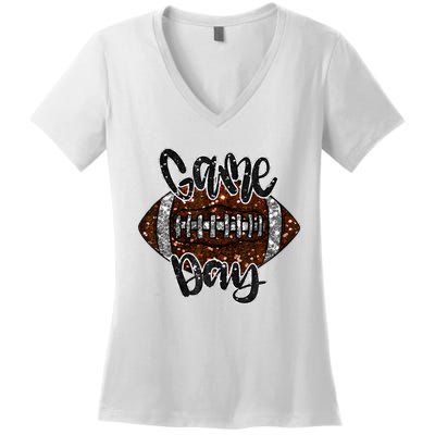 Game Day Football Bling Bling Football Lover Fall Autumn Women's V-Neck T-Shirt