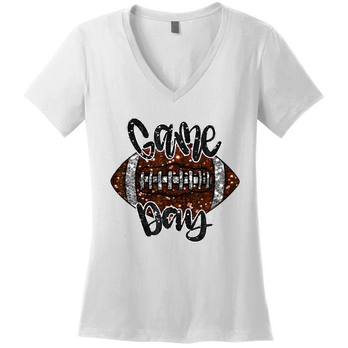 Game Day Football Bling Bling Football Lover Fall Autumn Women's V-Neck T-Shirt